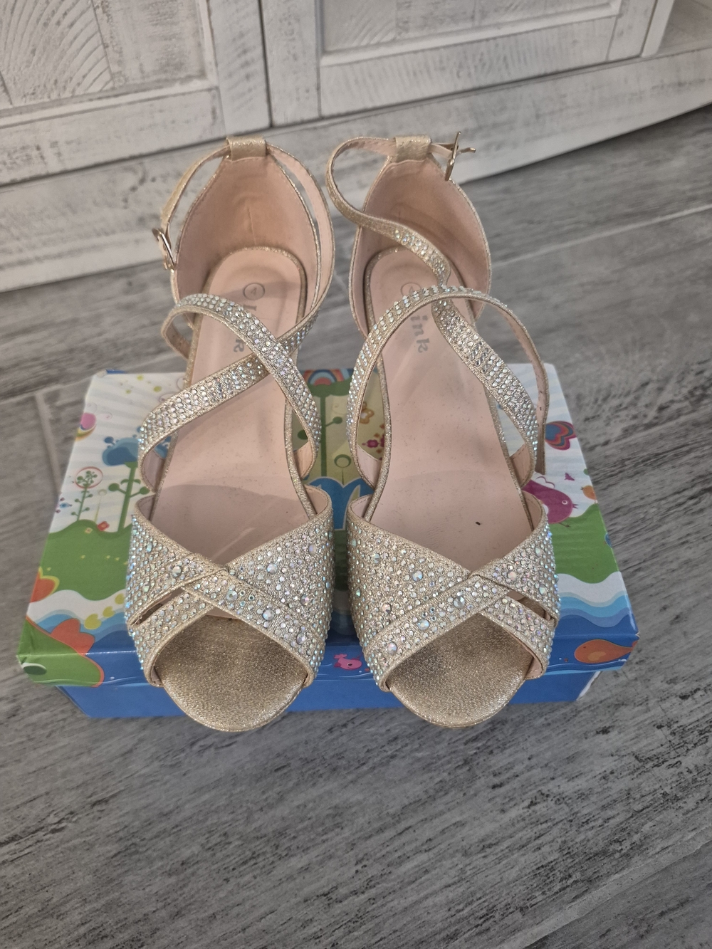 Kid's Sparkling Open-Toe Heels in Gold